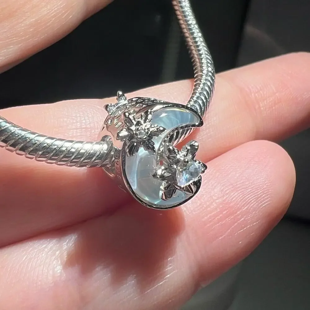 Silver Opalescent Moon Charm